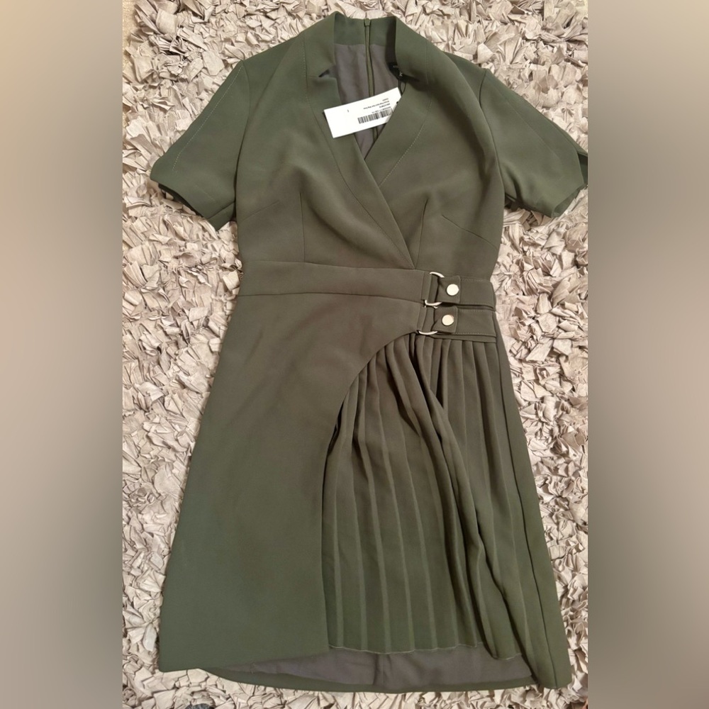 Karen Millen Asymmetrical Olive Dress with Buckle Detail